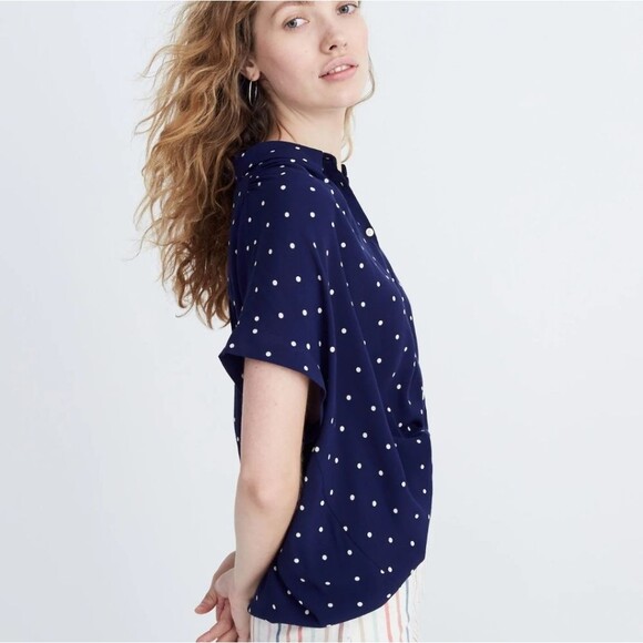 Alfred Dunner Petite Navy Blue & White Polka Dot Short Slv Blouse, 8P - Picture 2 of 9